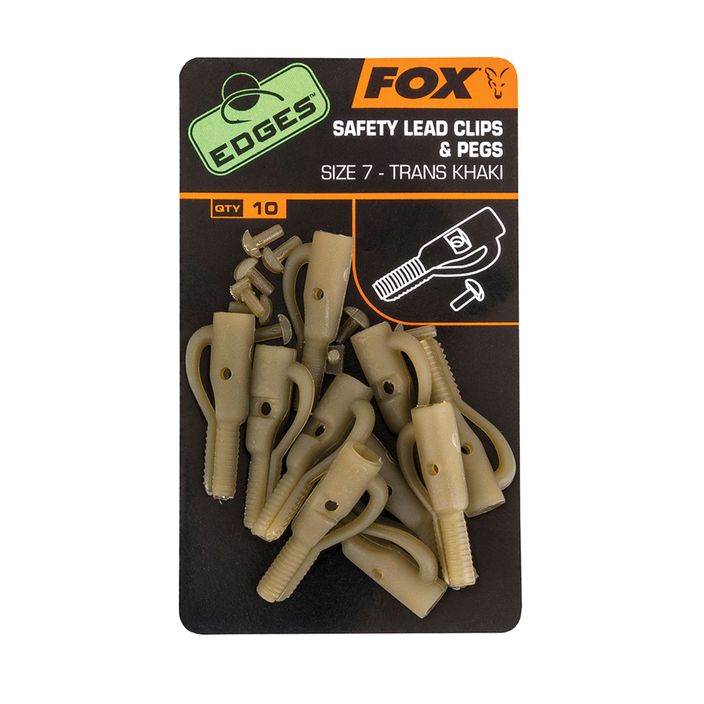 Fox International Edges Size 7 Lead Clip + Pegs 10 pz clip di sicurezza trans kaki 2