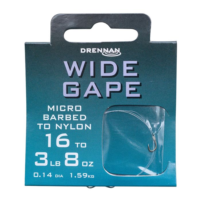 Drennan Wide Gape hook and barb + line 8-piece methode leader clear HNWDGM016 2