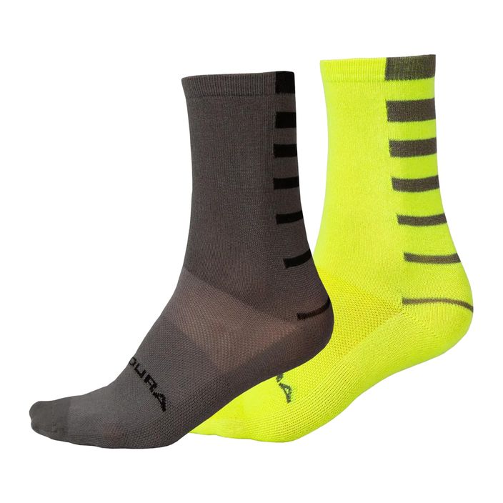 Calzini da ciclismo Endura Coolmax Stripe 2 pezzi da uomo hi-viz giallo/grigio 2