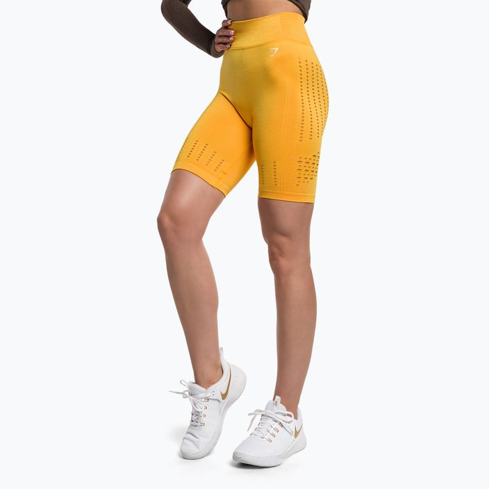 Pantaloncini da allenamento Gymshark Flawless Shine Seamless da donna, giallo zafferano.