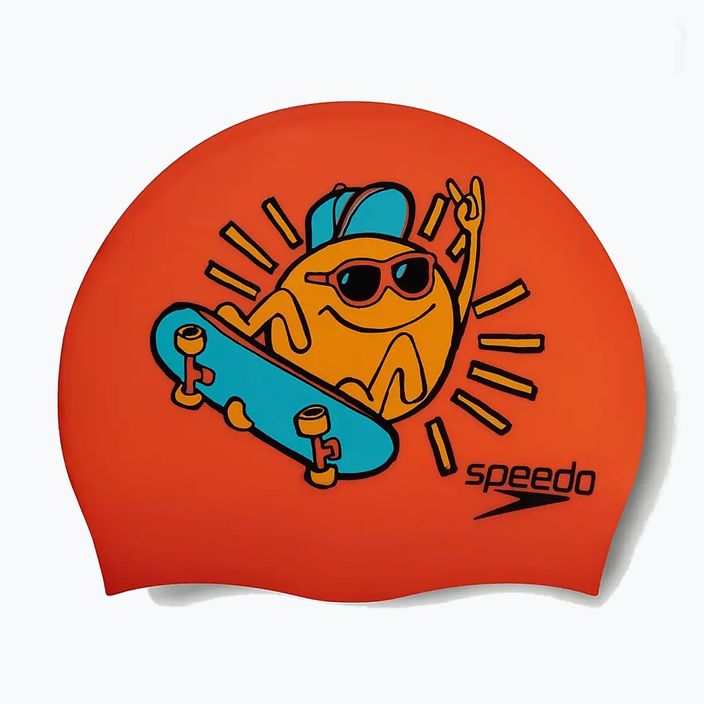 Cuffia Speedo Junior in silicone stampato arancione/giallo per bambini 2