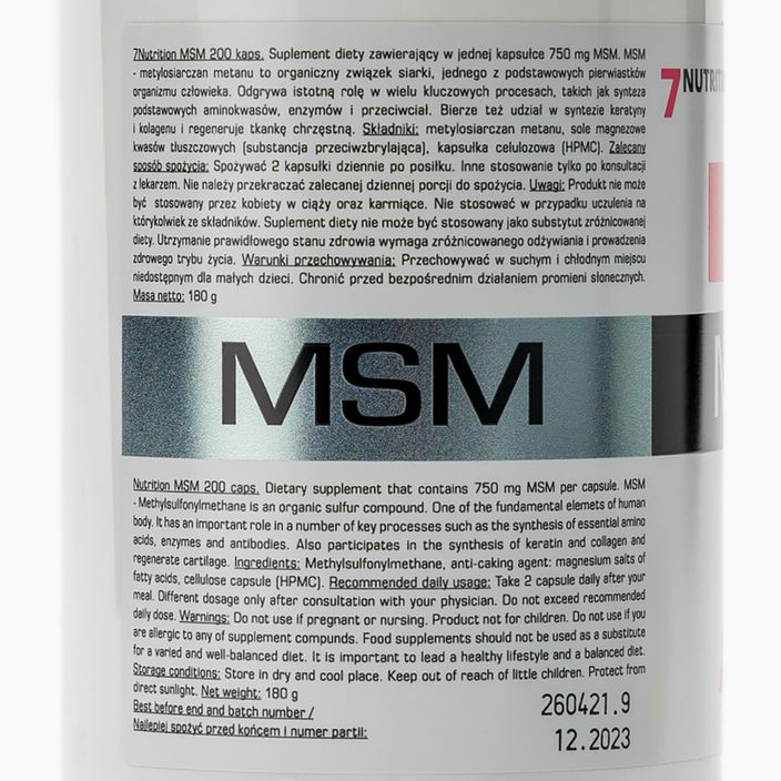 7Nutrition Integratore di MSM 750 mg 200 capsule 2