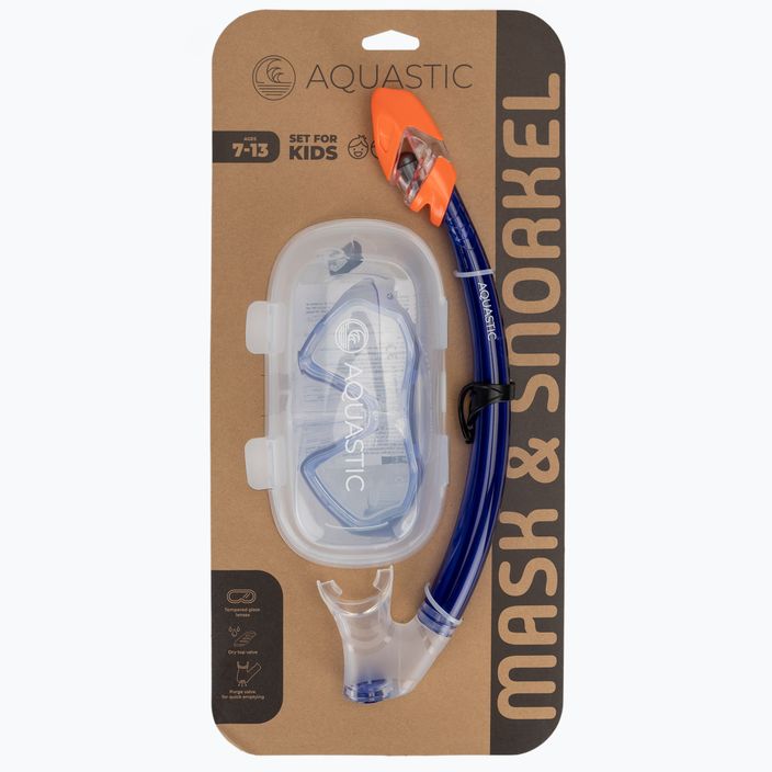 AQUASTIC Shelly set snorkeling per bambini maschera + boccaglio blu scuro 9