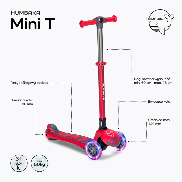 HUMBAKA Mini T scooter a tre ruote per bambini rosso 2