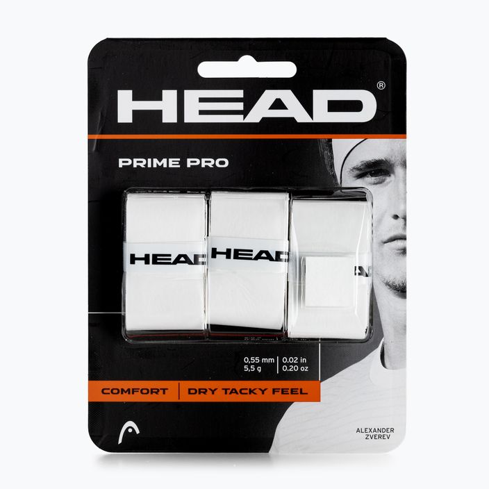 Fasce per racchette da tennis HEAD Prime Pro 3 pezzi bianche.