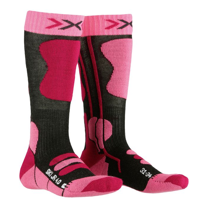 Calze da sci per bambini X-Socks Ski 4.0 antracite melange/rosa fluo 2