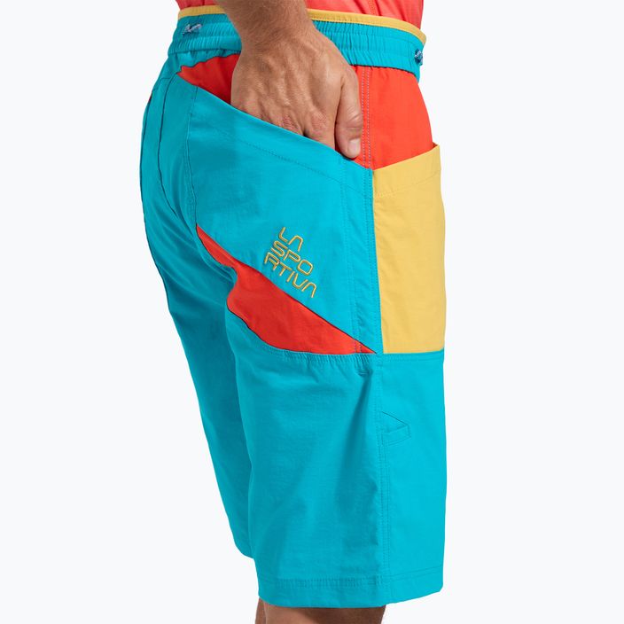 Pantaloncini da arrampicata La Sportiva Belay da uomo blu tropicale/pomodoro ciliegia 4