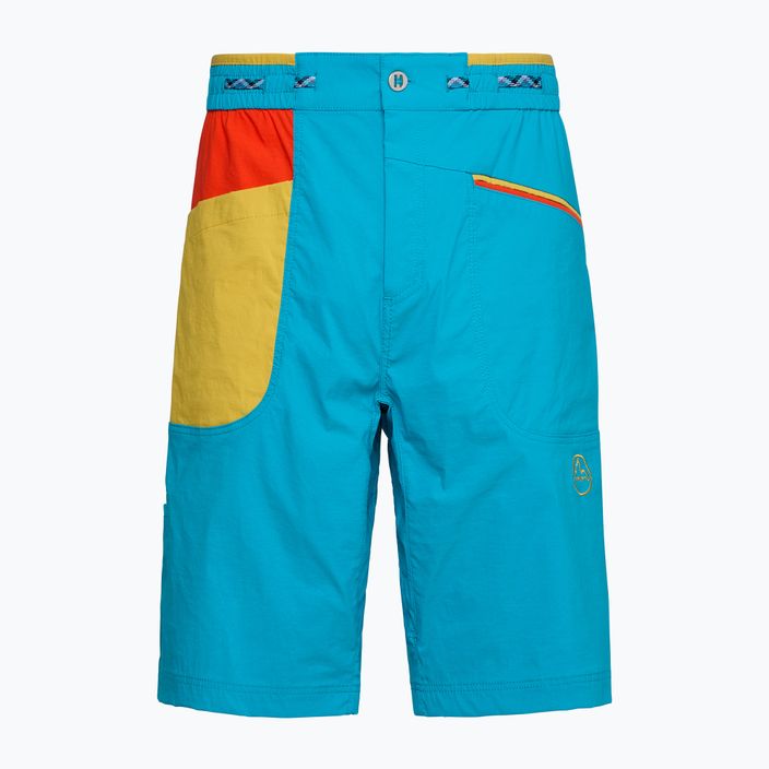 Pantaloncini da arrampicata La Sportiva Belay da uomo blu tropicale/pomodoro ciliegia 5