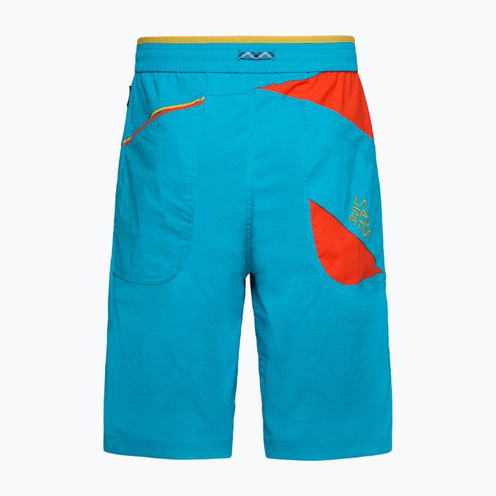 Pantaloncini da arrampicata La Sportiva Belay da uomo blu tropicale/pomodoro ciliegia 6
