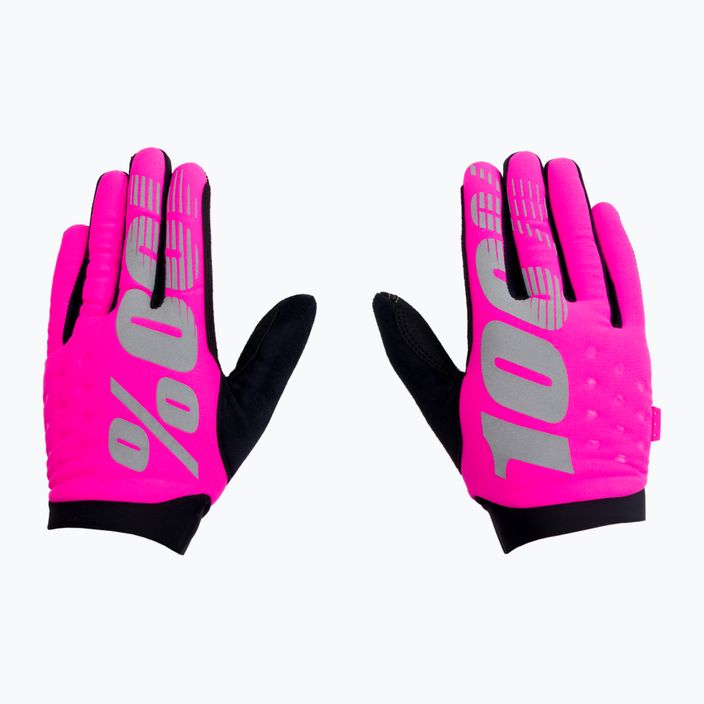 Guanti da ciclismo da donna 100% Brisker rosa neon/nero 3