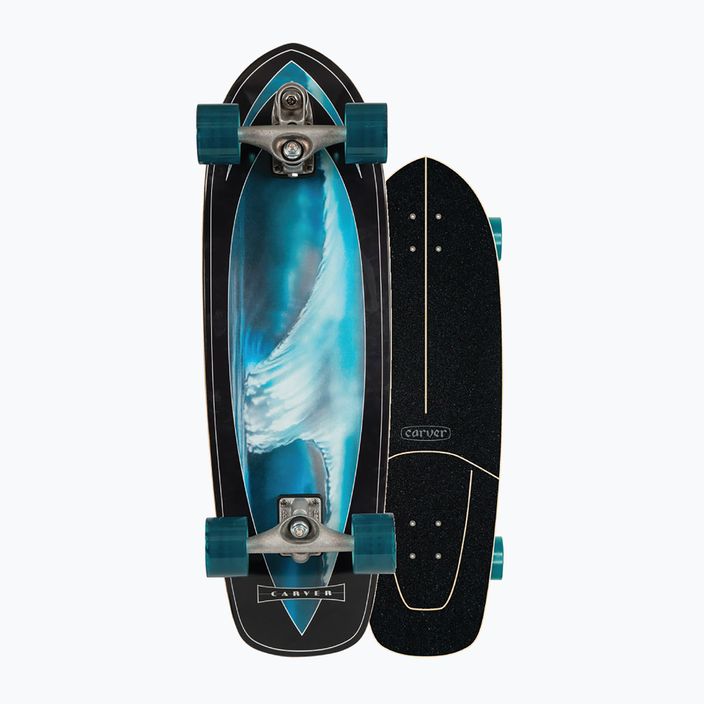 Carver C7 Raw 32" Super Surfer 2020 Skateboard completo surfskate nero e blu 8
