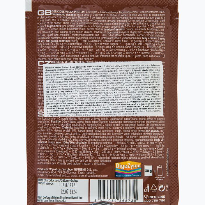 Nutrend Delicious Vegan Protein shake Cioccolato e Nocciola 5 x 30g 2