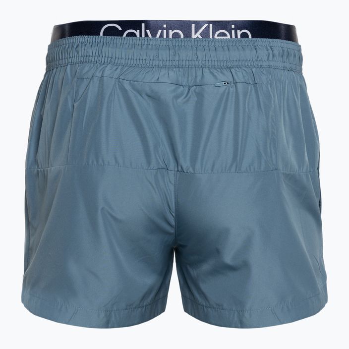 Pantaloncini da bagno corti Calvin Klein da uomo con doppia fascia in vita, colore ceruleo mutevole 2