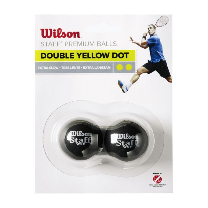 Palline da squash Wilson Staff 2 Ball Double Yellow Dot 2 pezzi neri WRT617600+. 2