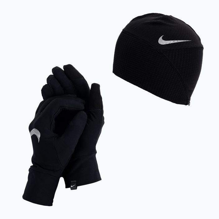 Set berretto + guanti da donna Nike Essential Running nero/argento
