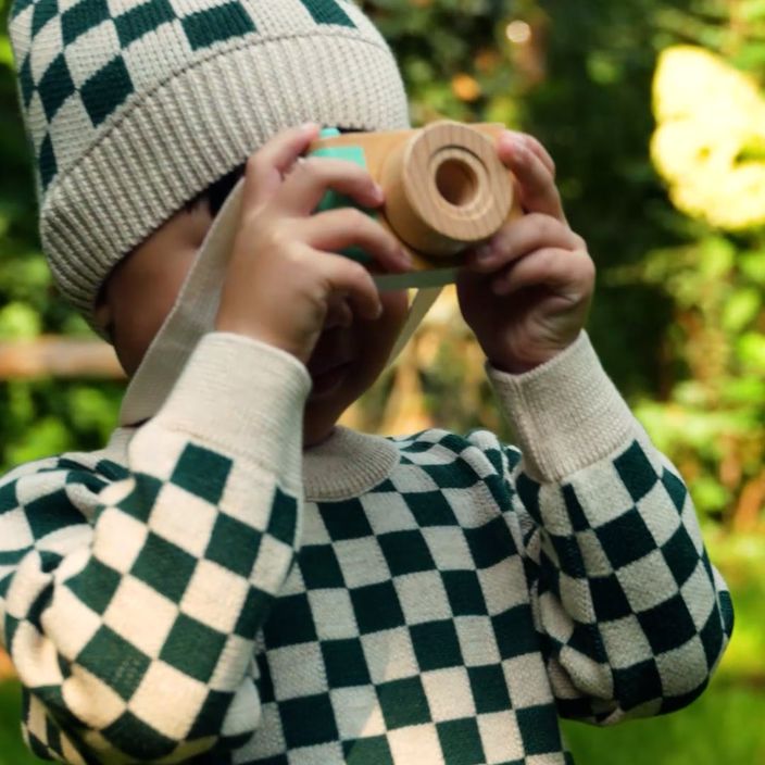 KID STORY berretto invernale per bambini Merino verde scacchiera 8