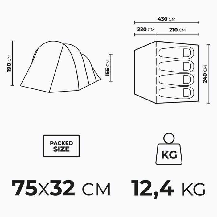 KADVA AIRcamp 4.4 Tenda da campeggio per 4 persone verde 22