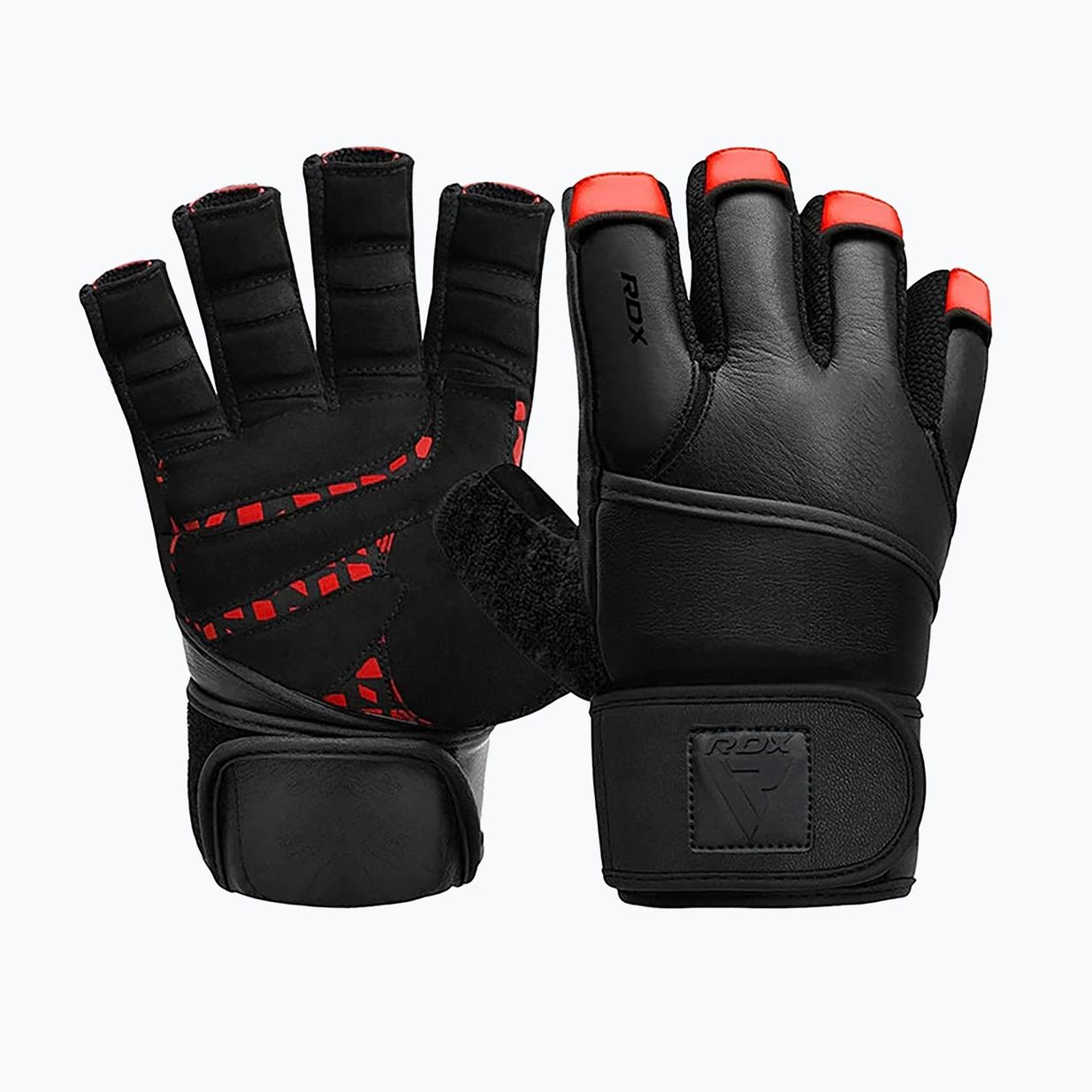 RDX L4 Guanti da allenamento per il sollevamento pesi in pelle rosso/nero