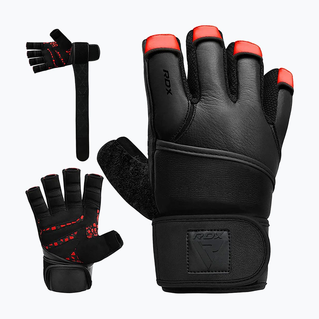 RDX L4 Guanti da allenamento per il sollevamento pesi in pelle rosso/nero 2