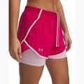 Pantaloncini da corsa Under Armour Fly By 2in1 da donna fucsia sfumato/rosa primario/riflettente 4
