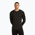 Uomo Icebreaker Merino 200 Oasis Crewe Snow Day manica lunga termica nero/peridot/aop
