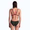 Costume da bagno intero donna arena One Double Cross Back One Piece dark sage/nero/rosso fluo 6