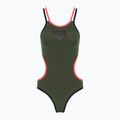 Costume da bagno intero donna arena One Double Cross Back One Piece dark sage/nero/rosso fluo