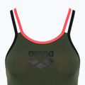 Costume da bagno intero donna arena One Double Cross Back One Piece dark sage/nero/rosso fluo 3