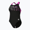 Costume da bagno intero donna arena Flowing V Back nero/rosa shocking 4