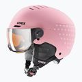 Casco da sci per bambini UVEX Rocket Visor Jr rosa confetto opaco/specchio argento/lasergold lite