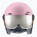 Casco da sci per bambini UVEX Rocket Visor Jr rosa confetto opaco/specchio argento/lasergold lite 2