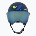 Casco da sci per bambini UVEX Rocket Visor Jr blu puzzle matt/blu specchio/fumo 2
