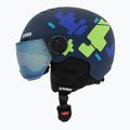 Casco da sci per bambini UVEX Rocket Visor Jr blu puzzle matt/blu specchio/fumo 3