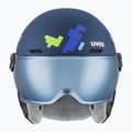 Casco da sci per bambini UVEX Rocket Visor Jr blu puzzle matt/blu specchio/fumo 2