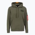 Alpha Industries Uomo Felpa con cappuccio a righe rosse verde scuro