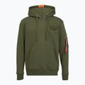 Alpha Industries Uomo Felpa con cappuccio a righe rosse verde scuro