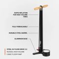 Pompa da bicicletta Lezyne Steel HV Floor Drive 3.5 100psi nero piatto 3