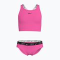 Costume da bagno a due pezzi per bambini Nike Logo Tape Crossback Midkini iper rosa