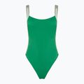 Tommy Jeans costume da bagno intero verde con schiena a scacchiera