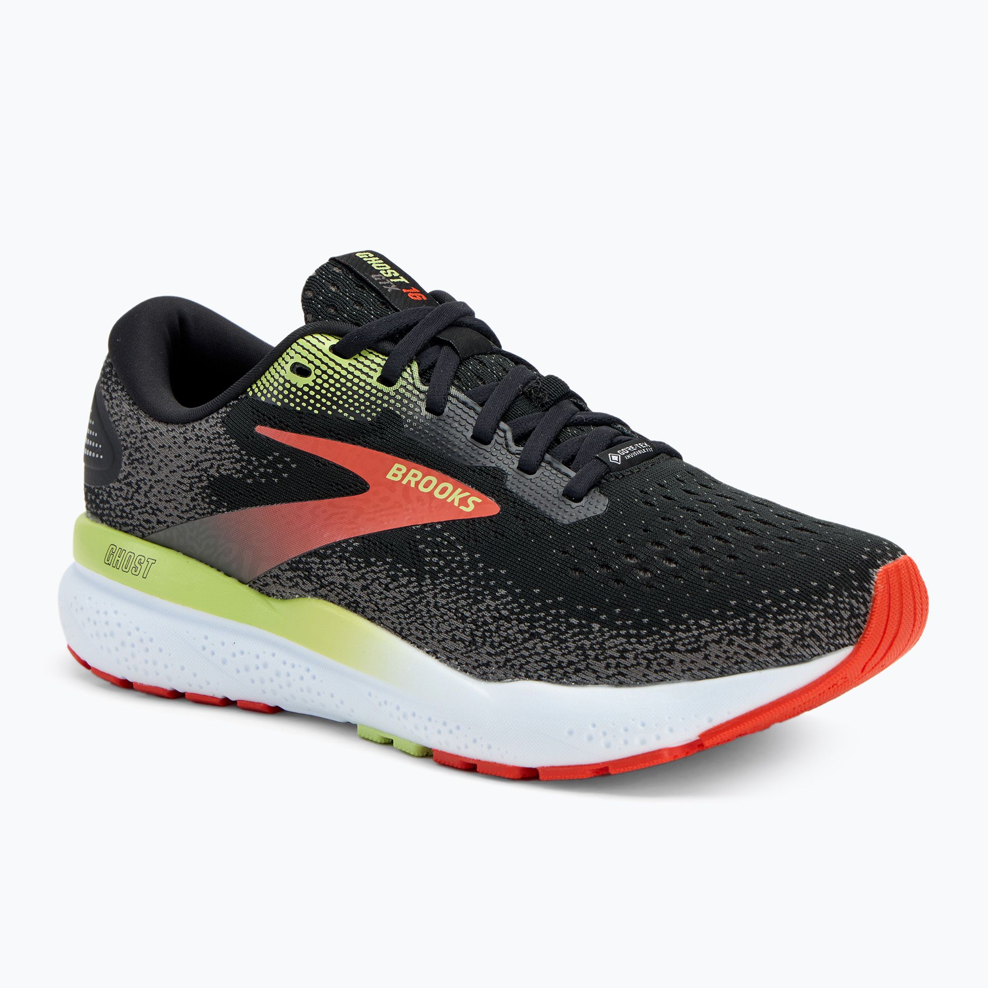Scarpa da corsa Brooks Ghost 16 GTX da uomo nero/rosso mandarino/verde (44.5 EU) (Ghost 16 GTX 1104301D049)