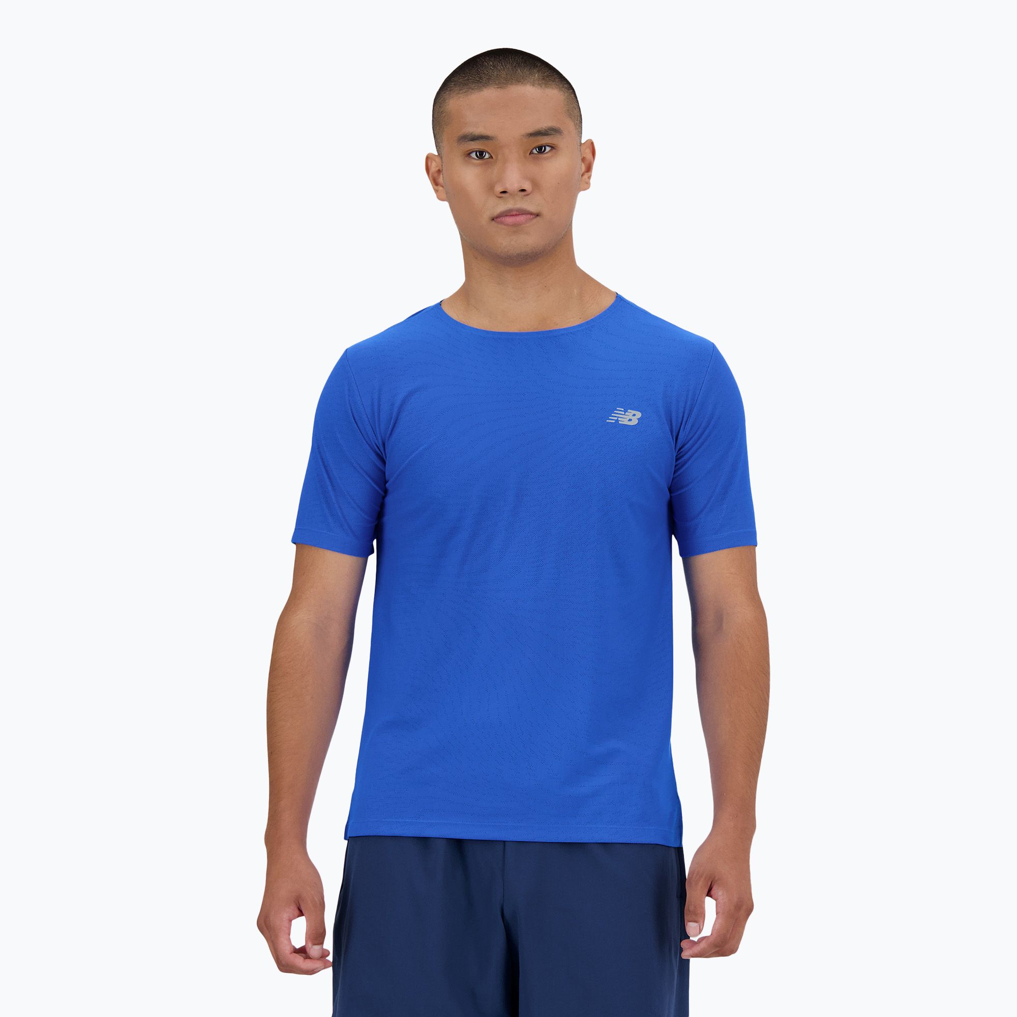 Maglietta New Balance Jacquard oasis blu da uomo (S) (Athletics Jacquard MT41281BUL)
