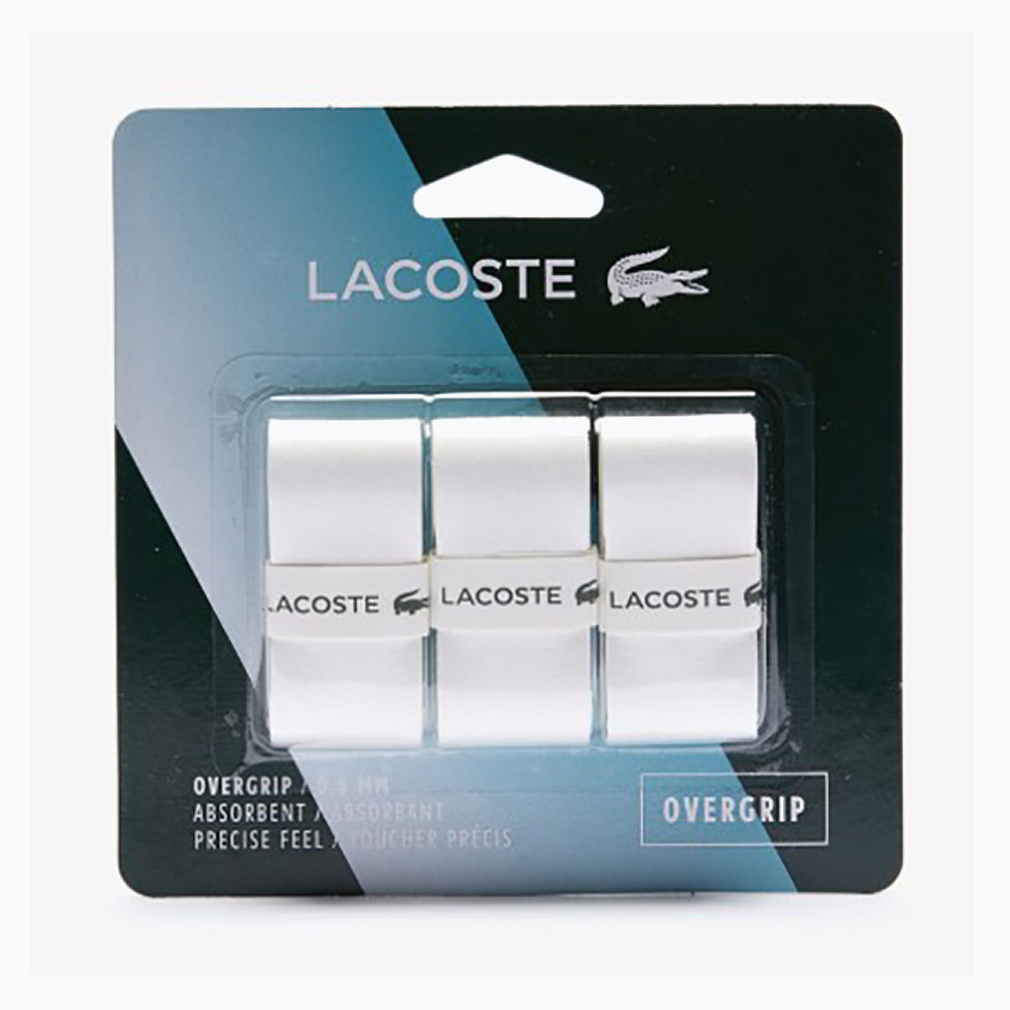 Lacoste Overgrip assorbente per racchette da tennis 3 pezzi bianco. (Absorbent Overgrip 52LACOVE21)