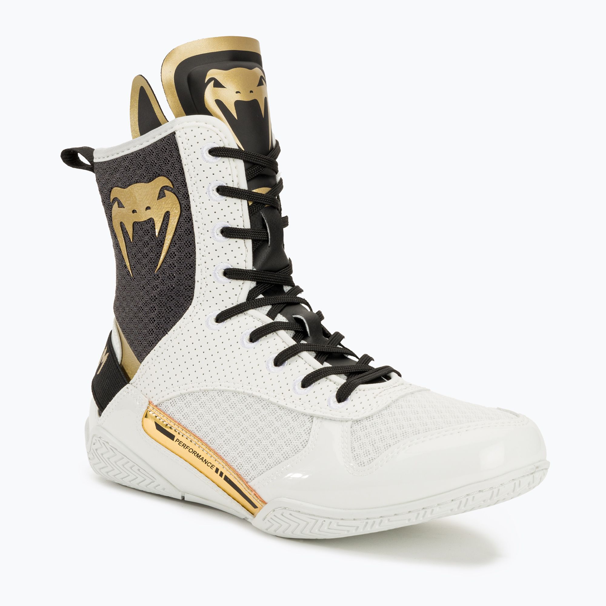 Stivali da boxe Venum Elite bianco/nero/oro (45 EU) (Elite Boxing 03681)
