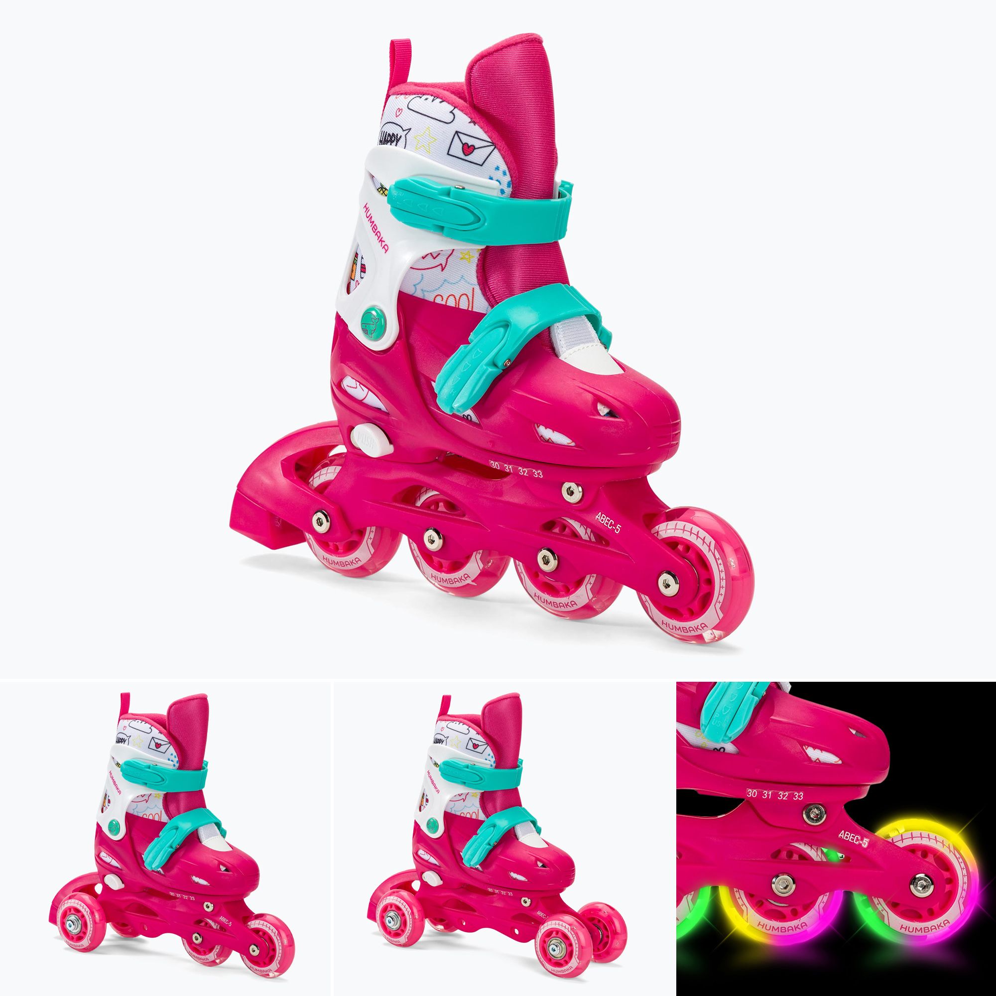 Pattini A Rotelle Regolabili Con Luci LED Per Bambini - Ideali Per Principianti Dai 4 Ai 6 Anni, Colore Rosa