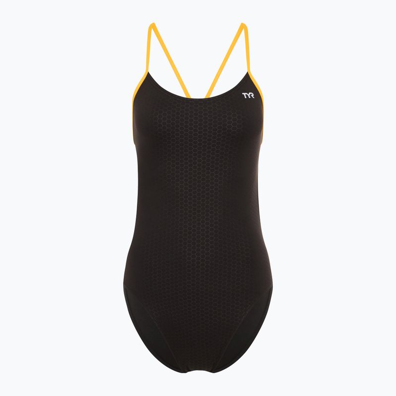 Costume intero donna TYR Hexa Cutoutfit nero/oro