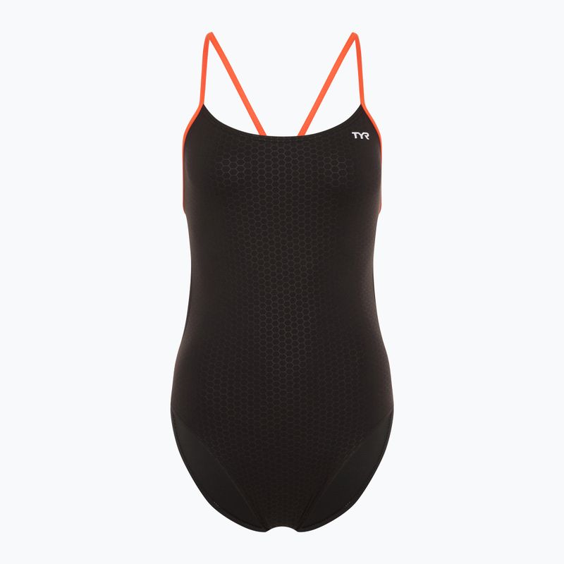 Costume intero donna TYR Hexa Cutoutfit nero/arancione