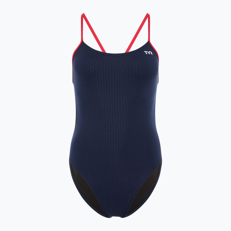 Costume intero donna TYR Hexa Cutoutfit navy/rosso
