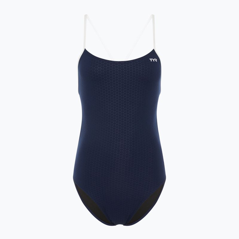 Costume intero donna TYR Hexa Cutoutfit navy/bianco