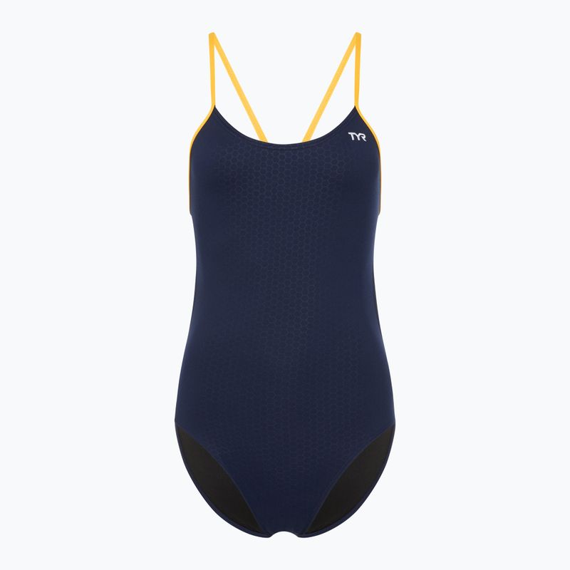 Costume intero donna TYR Hexa Cutoutfit navy/oro