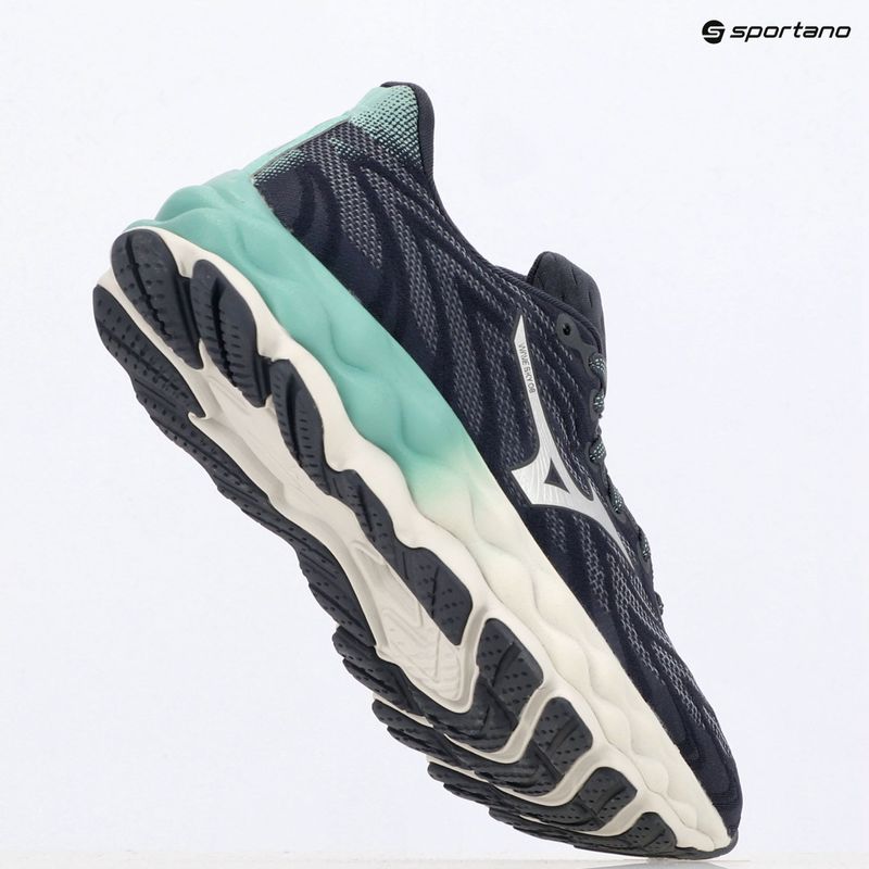 Scarpe da corsa da donna Mizuno Wave Sky 8 india ink/neo silver/polvere verde giada 12